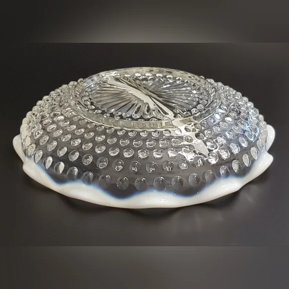 1940s Vntg "Moonstone" Opalescent Hobnail 7 1/2" 2 Part Dish by Anchor Hocking - Picture 7 of 11